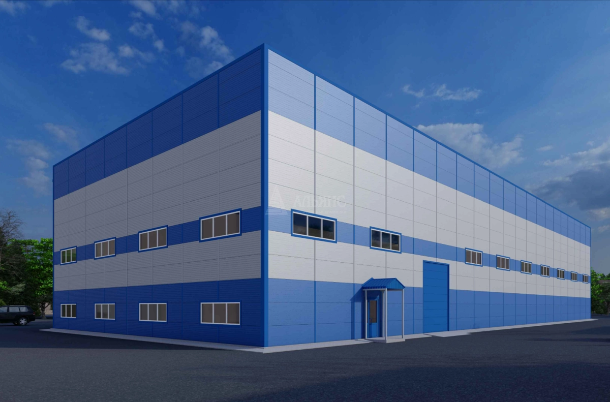 3D визуализация Производственный цех из сэндвич панелей - фото 1